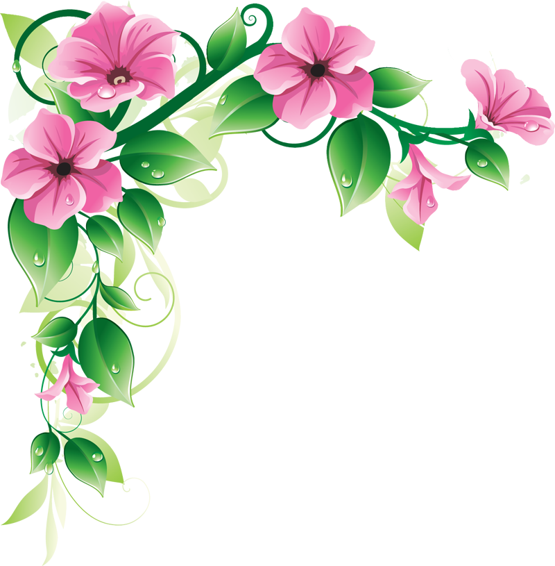 Latest Green Leaf and Pink Flowers Border Design HD - Border Designs