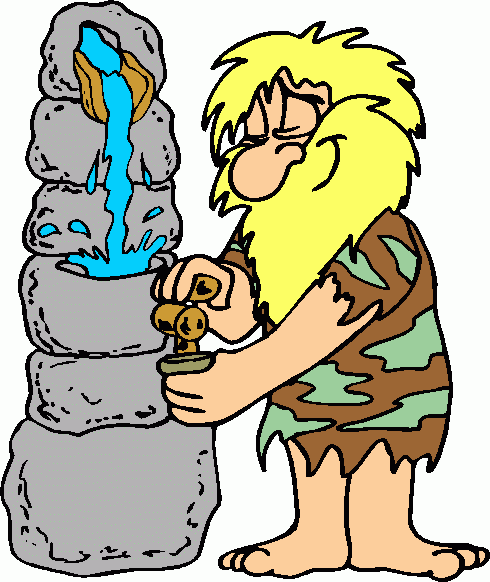 caveman_at_water_cooler_1 clipart - caveman_at_water_cooler_1 clip art