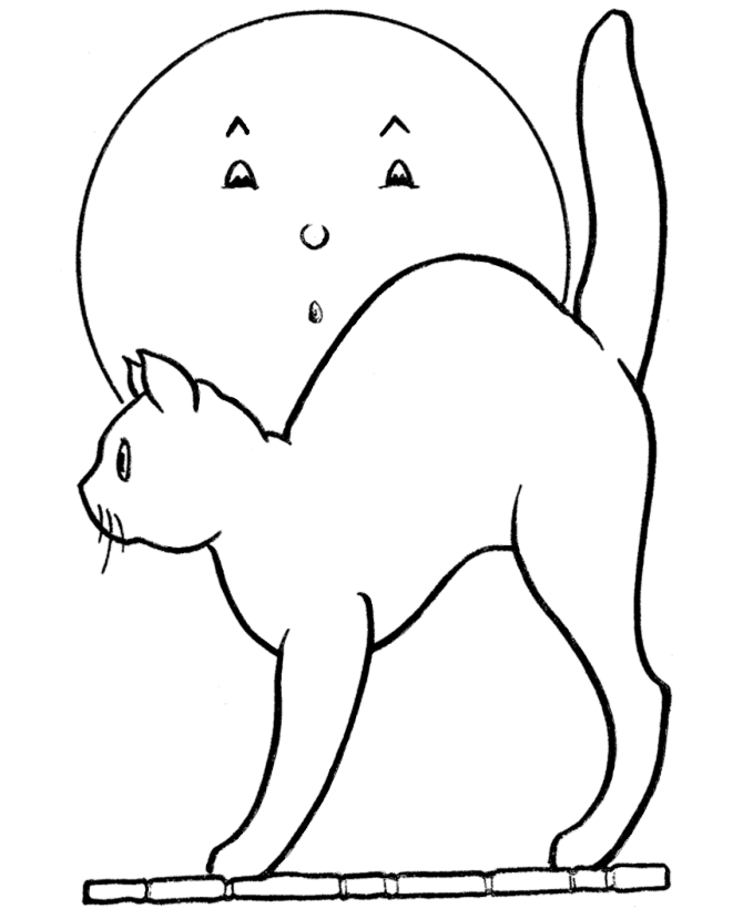 scared cat outline coloring book page | thingkid.