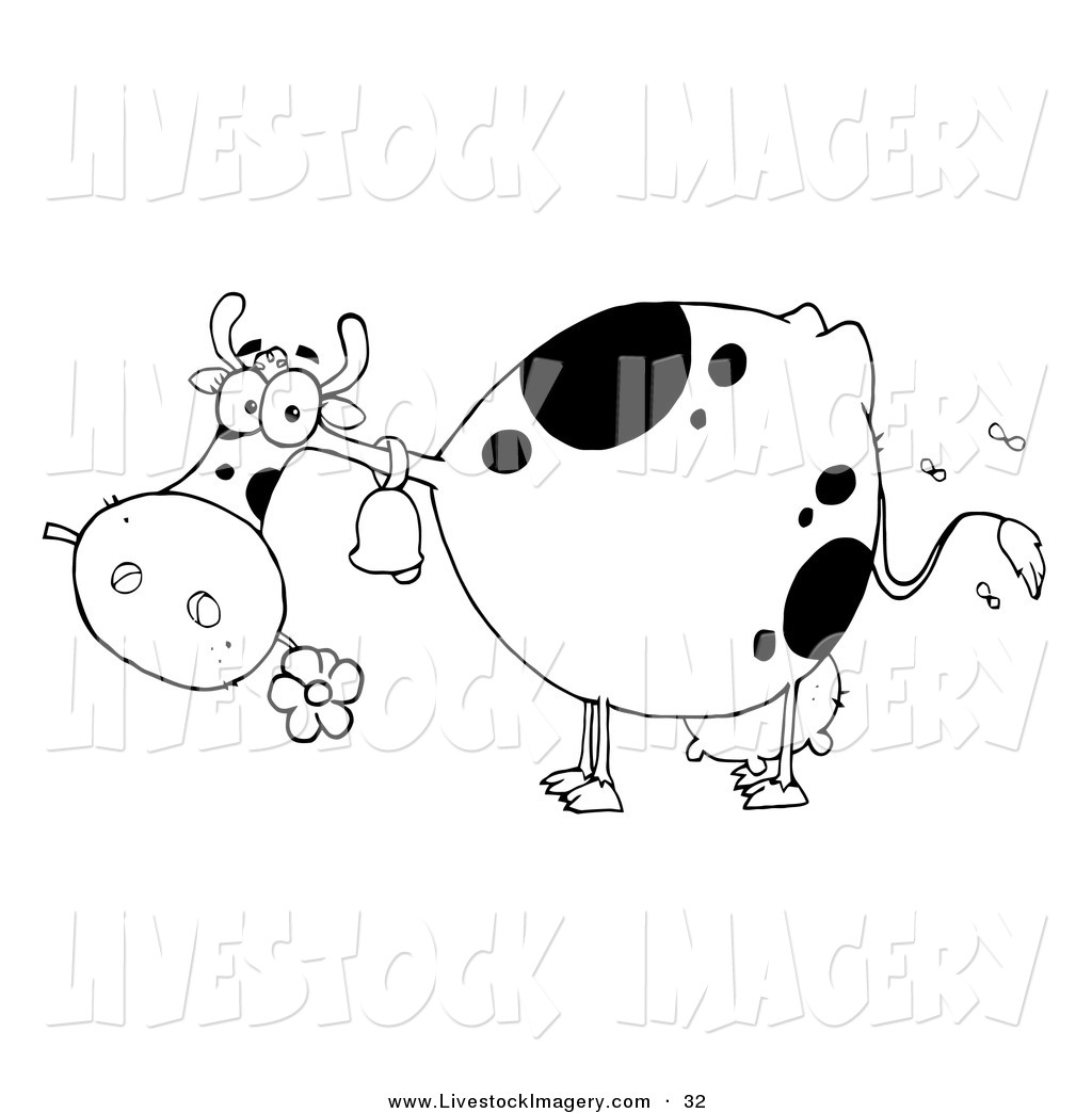 Clip Art of a Black and White Farm Cow Eating a Flower While ...