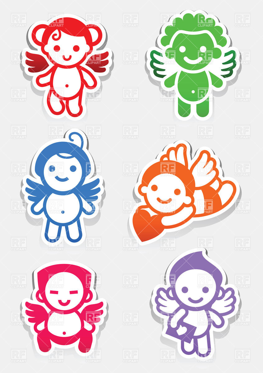Colored stickers with angels, People, download Royalty-free vector ...