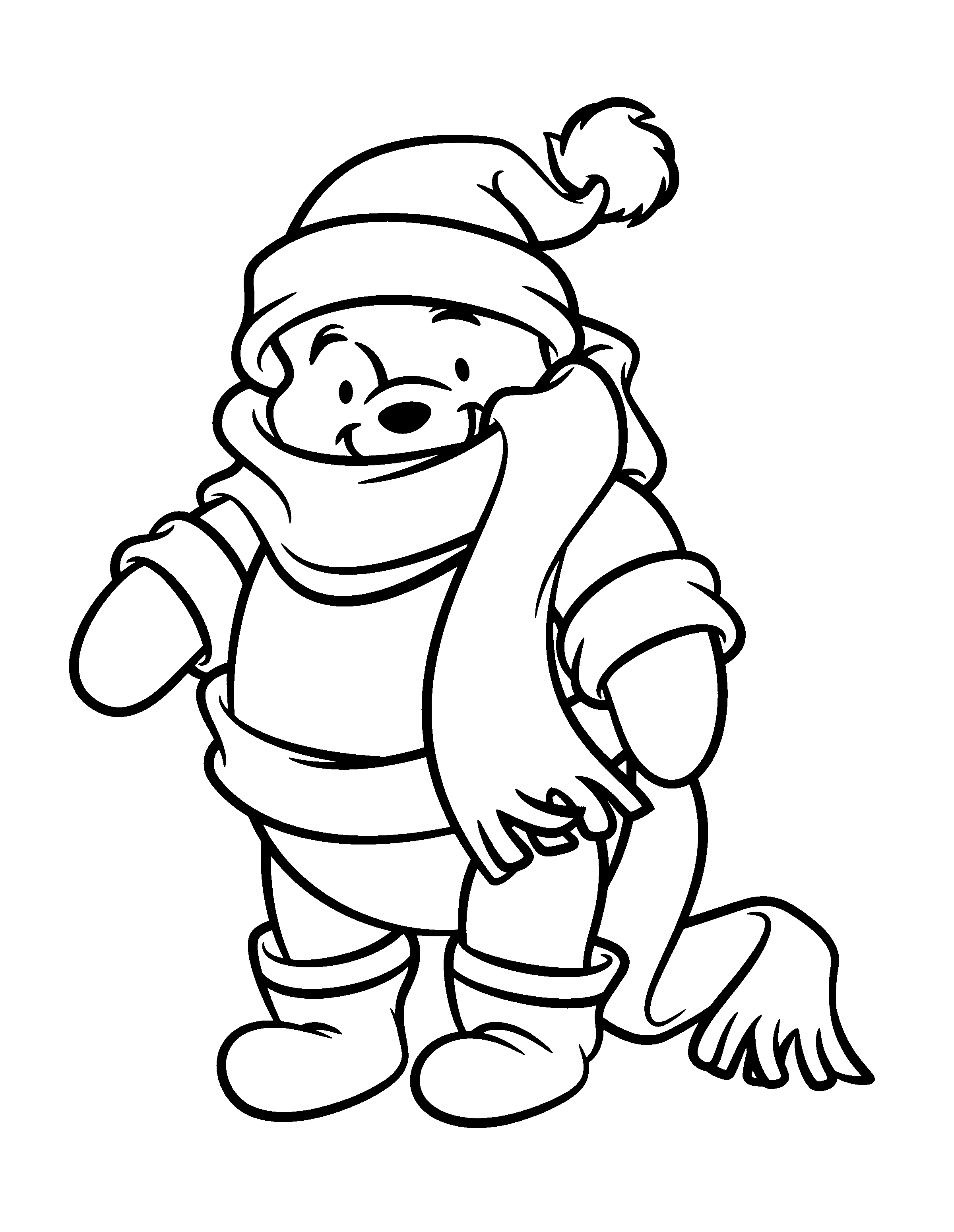 pooh in winter clothes coloring page kids | thingkid.