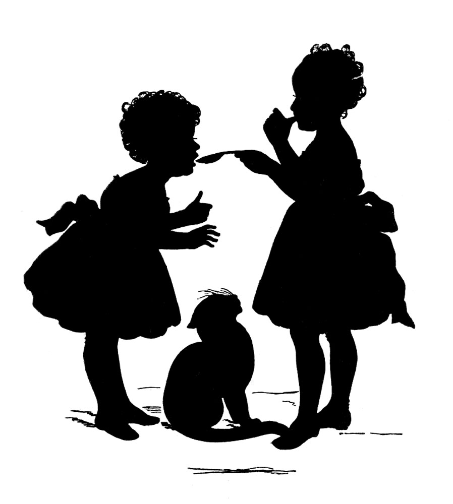 Vintage Graphic Silhouette - Children with Cat - The Graphics Fairy