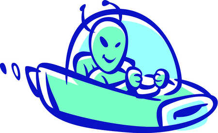 Stock Illustration - Cartoon drawing of an alien driving a spaceship