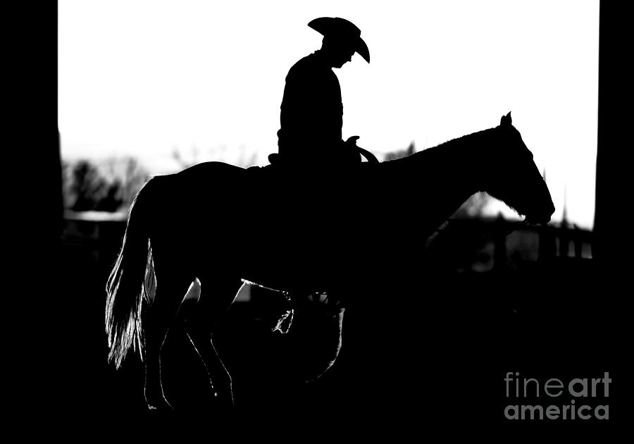 Cowboy Rides Home In Silhouette by Lincoln Rogers - Cowboy Rides ...