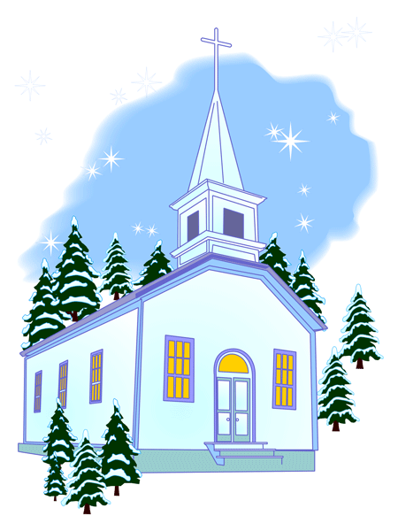 Winter Evening Church Clip Art - Free Christmas Image
