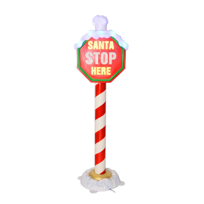 1.6m Flashing Light Up "Santa Stop Here" Christmas Sign On Pillar ...
