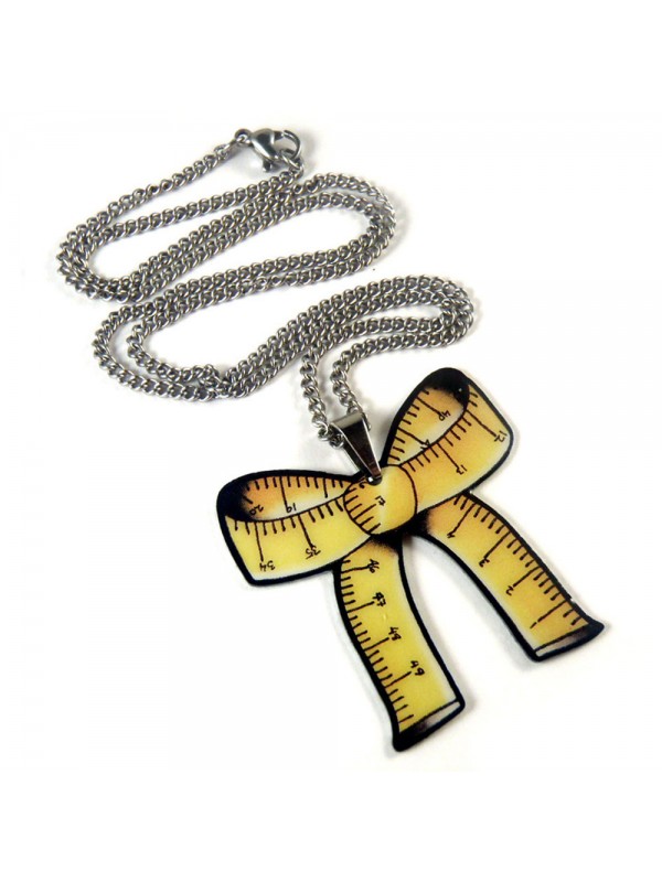 Jubly-Umph Crafty Tape Measure Bow Pendant Necklace
