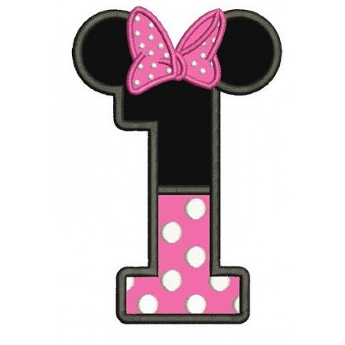 Number One First Birthday Girl Minnie Mouse Ears Applique Machine ...