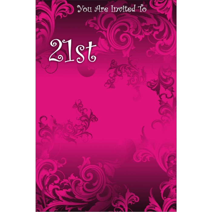 INVITATION THEME 21st Deep Pink Swirls - My Celebration Shop