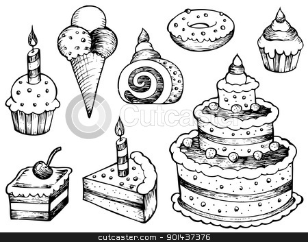 Cakes drawings collection stock vector