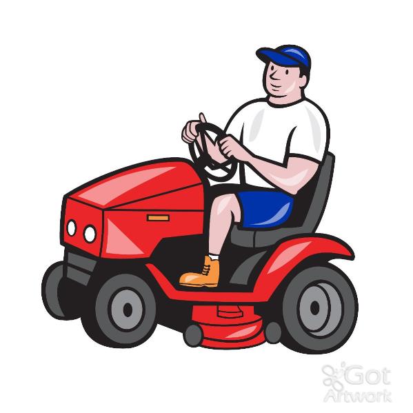 Gardener Mowing Rideon Lawn Mower Cartoon Digital Art By Aloysius ...