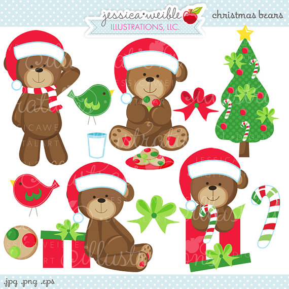 Christmas Bears Cute Digital Clipart - Commercial Use OK ...