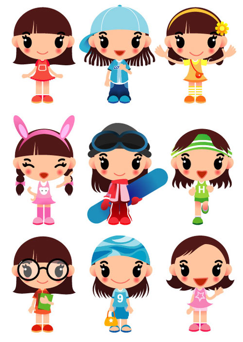 Cute Little Girl Vector Characters | vector cartoon