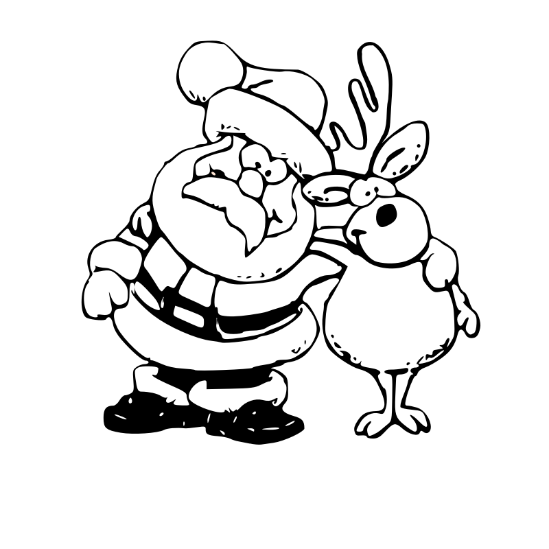 Clipart - Santa and Reindeer Coloring Page