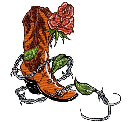 Plants Embroidery Design: Cowboy Boot With Rose from King Graphics
