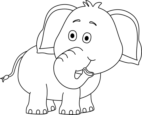 Black and White Elephant Looking Behind Clip Art - Black and White ...