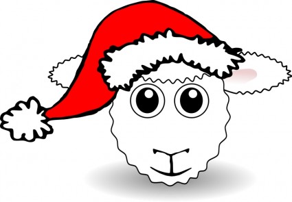 Funny Sheep Face White Cartoon with Santa Claus hat Vector clip ...