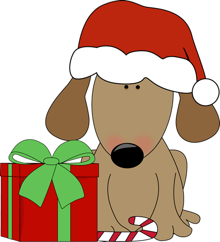 Dog with Christmas Gift and Candy Cane Clip Art - Dog with ...