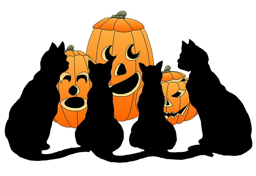 Happy Halloween Black Cats And Pumpkin Cauldron