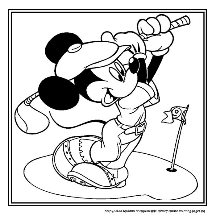 Printable Coloring Pages for Kids : Mickey mouse playing golf to color