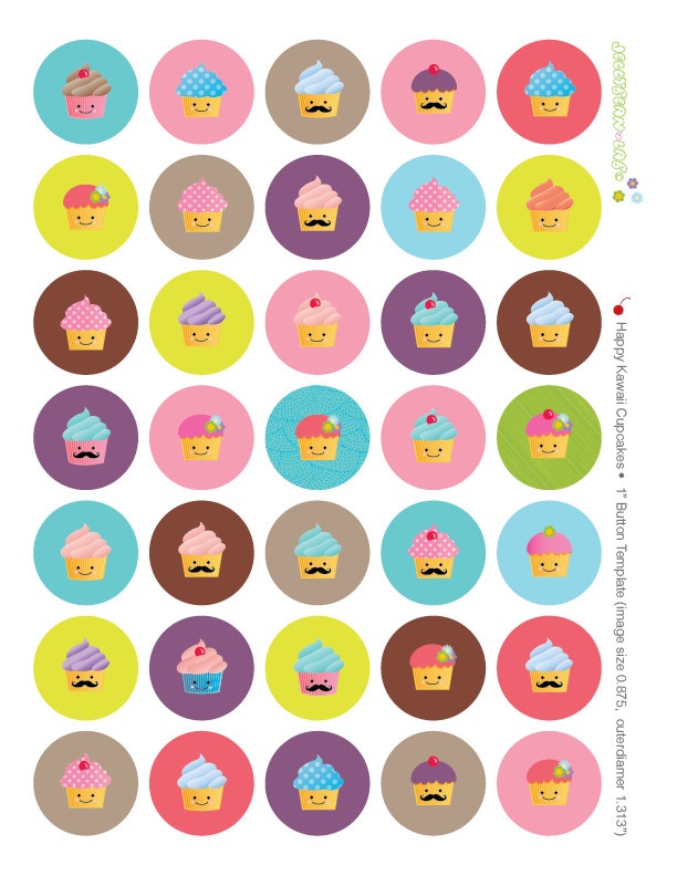 Kawaii Cupcakes with Mustaches Digital Clip Art Printable for Tiles, …