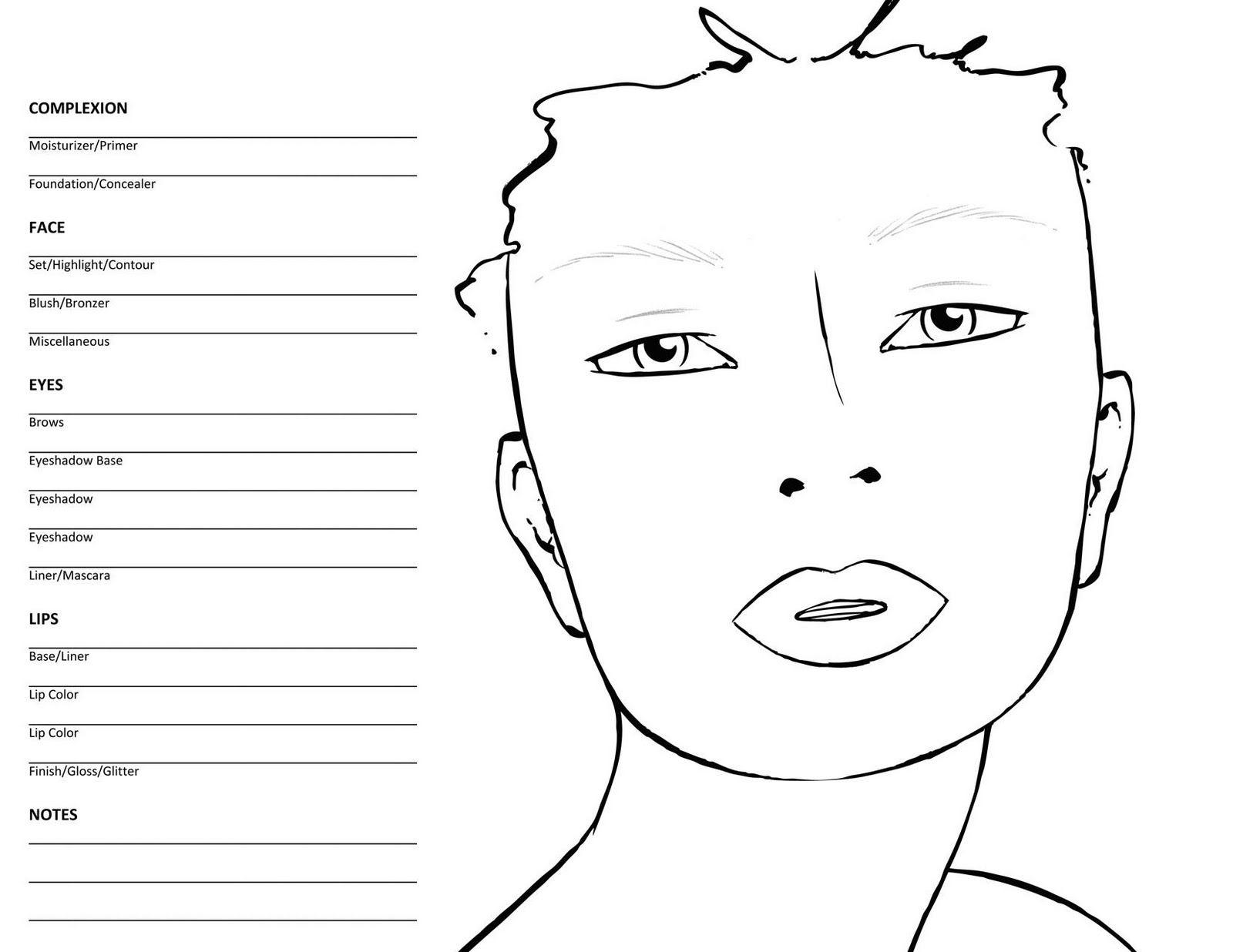 Free coloring pages of face makeup
