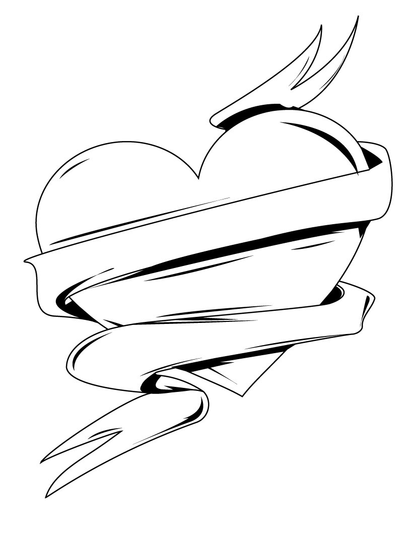 Hearts With Ribbons Coloring Pages | Coloring
