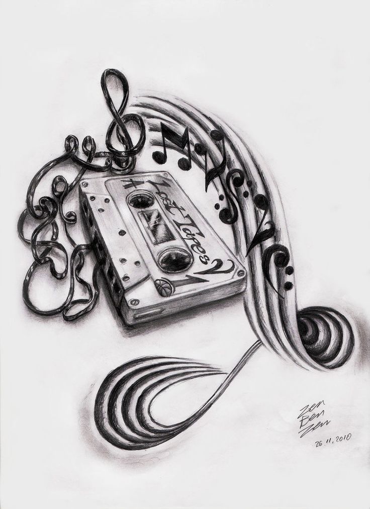 Tattoo Stencil and Pencil Drawings and Sketches | Music Cassette ...