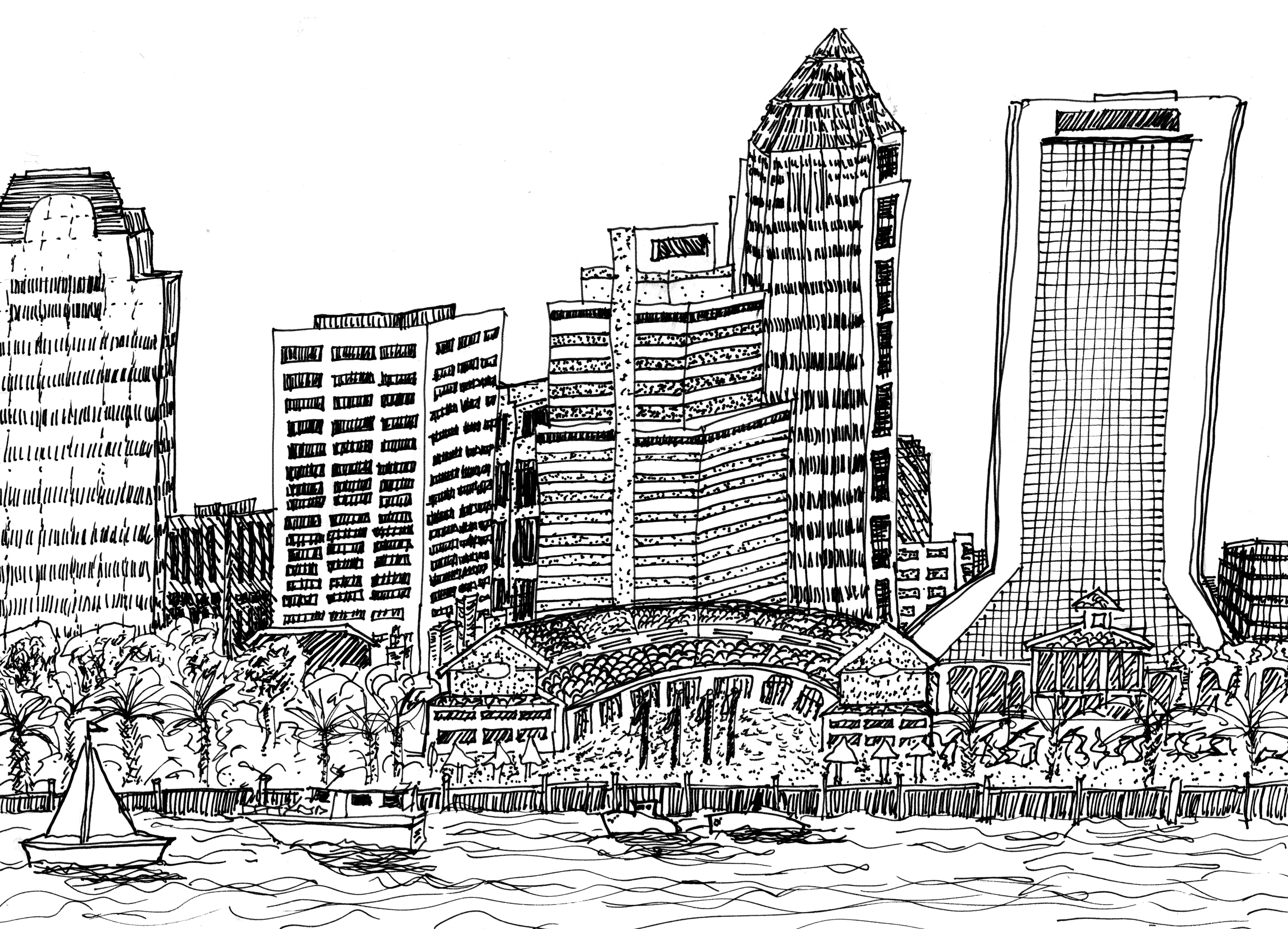 Jacksonville Skyline Sketch Drawing + Hand Cliparts.co