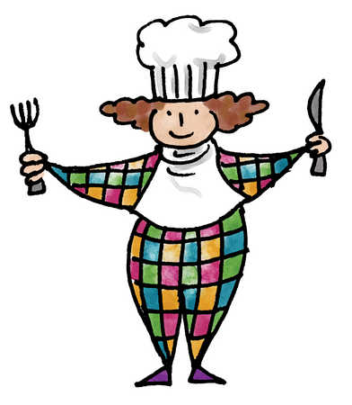 Stock Illustration - Chef holding up knife and fork