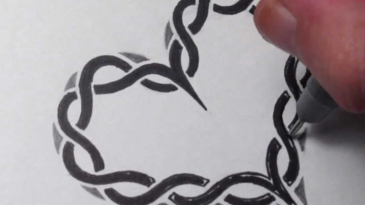 Drawing a Celtic Heart Pattern - Black Broken Lines - YouTube