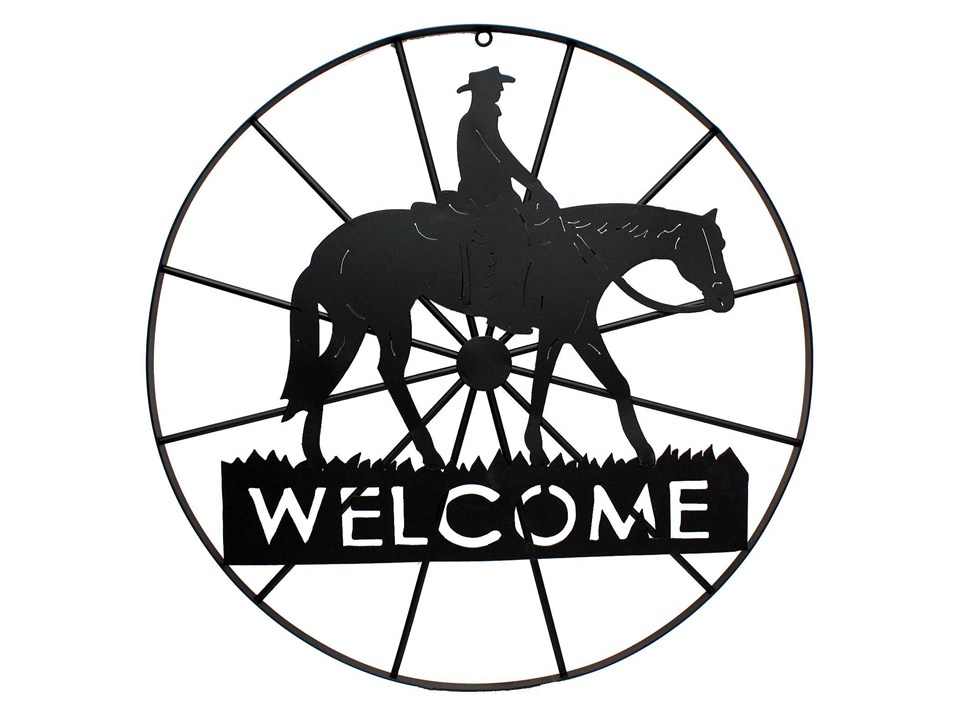 Metal Welcome Wagon Wheel with Horse & Cowboy | Shop Hobby Lobby