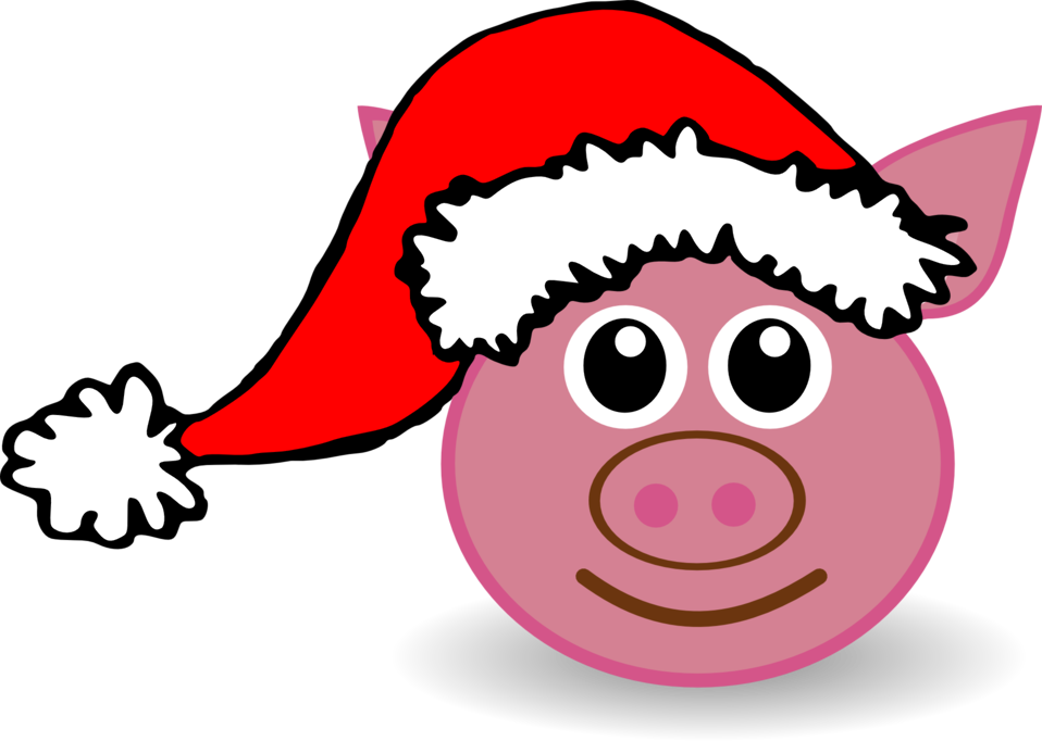 Public Domain Clip Art Image | Funny piggy face with Santa Claus ...