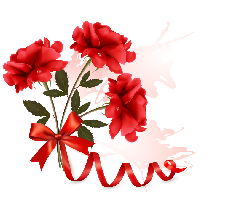 Red flower with ribbon design vector - Vector Flower free download