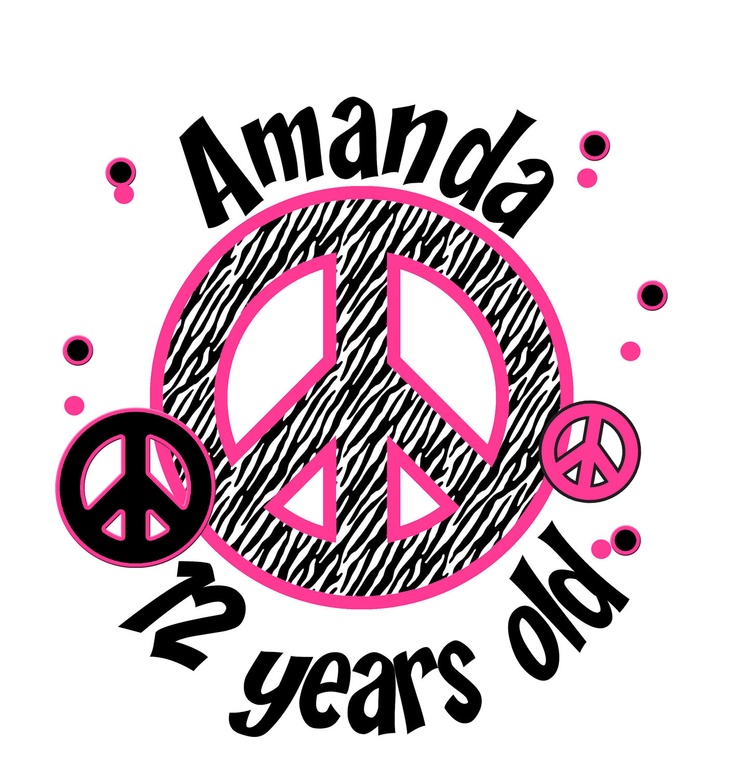 Personalized Custom PEACE SIGN Name Girl T shirt Birthday Party Zebra…