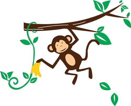 Adorable Hanging Monkey with Bananas - Kids Baby Wall Vinyl Decal ...