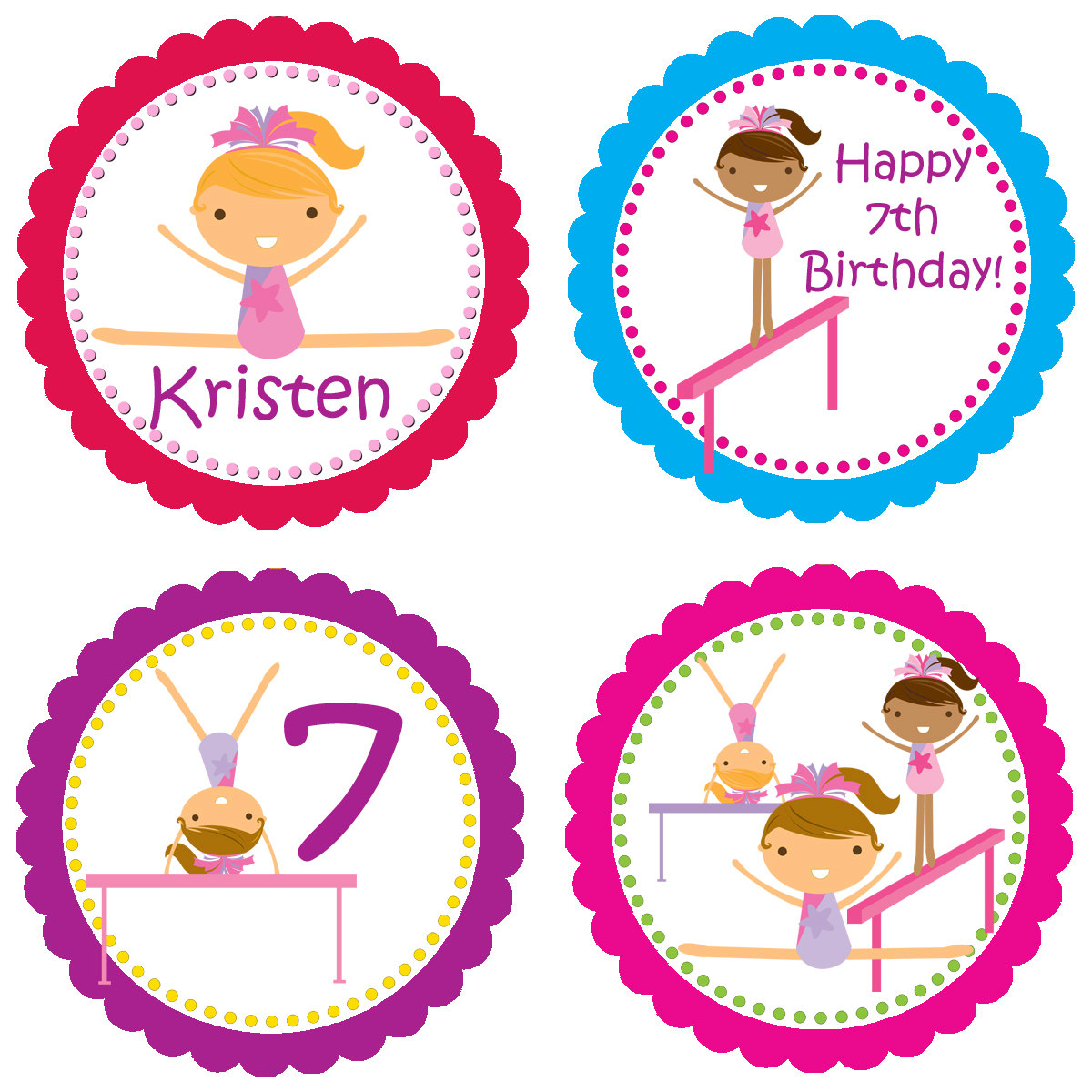 Gymnastic Party Circles Bright Colorful by PurpleBerryInk on Etsy