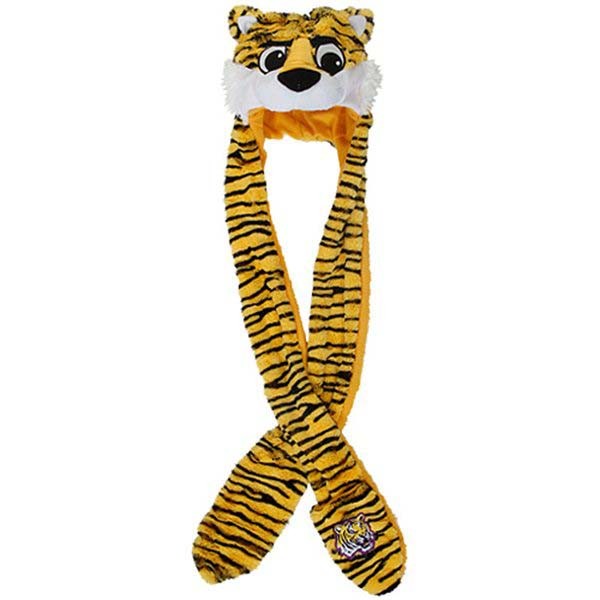 LSU Tigers Plush Thematic Mascot Long Knit Hat with Hand Warmers
