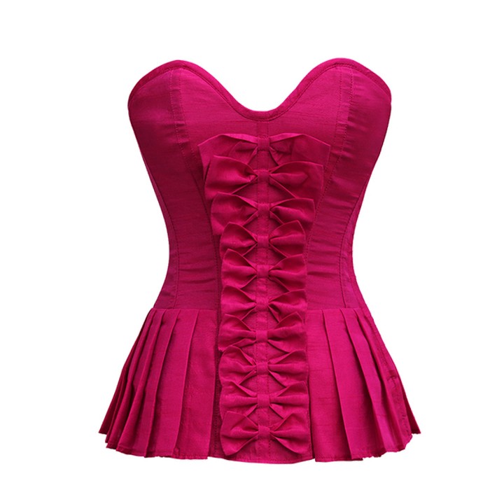 Fuschia Sweetheart Bow Front Corset with Pleated Sides