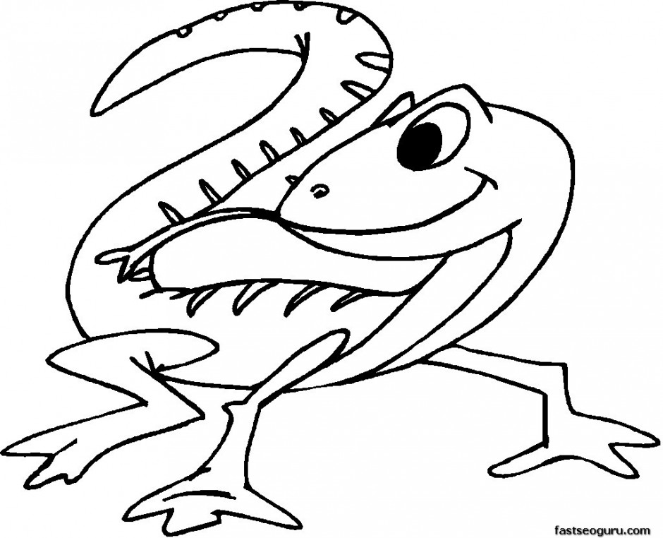 Cartoon Clipart Of A Black And White Lizard Vector Outlined 254509 ...