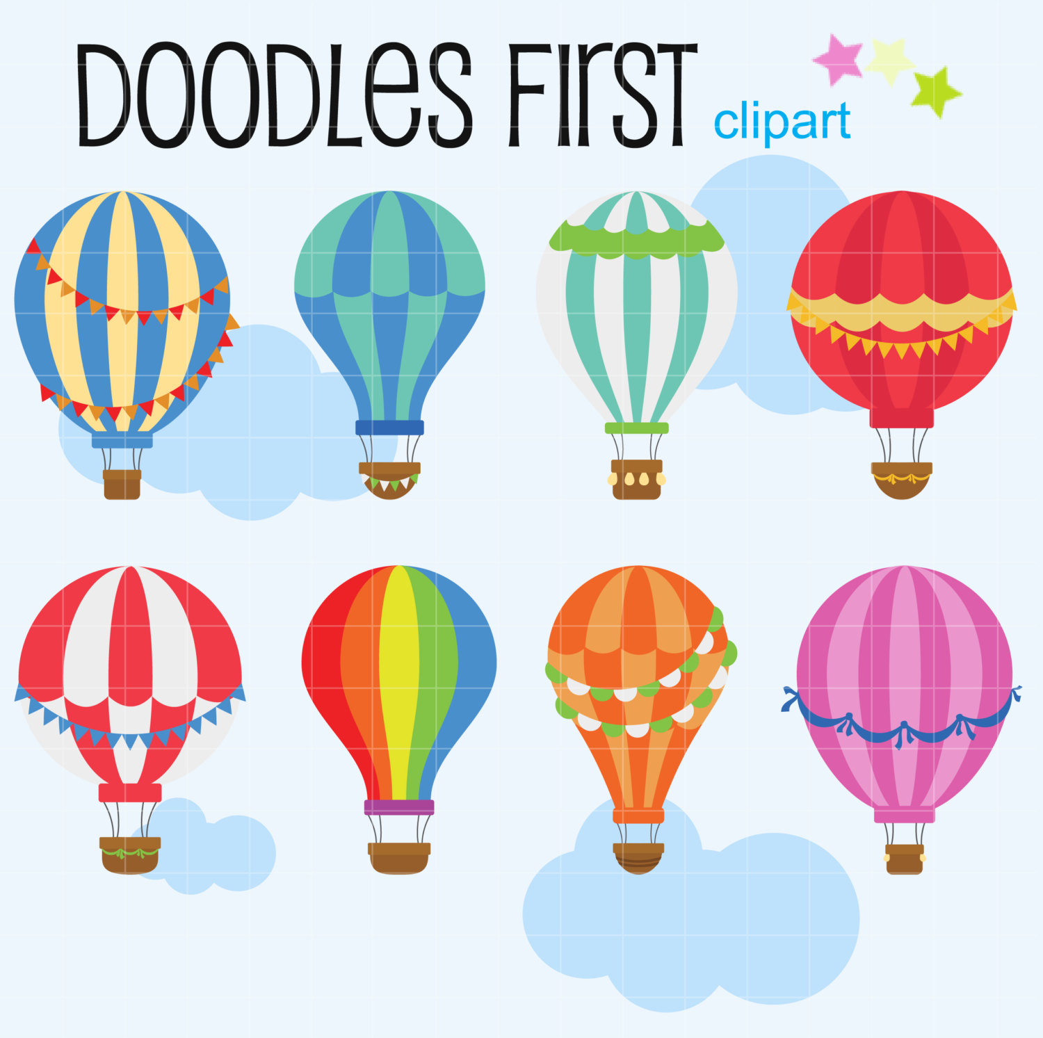 Hot Air Balloons Digital Clip Art for Scrapbooking by DoodlesFirst