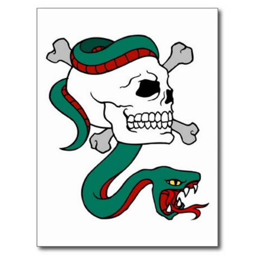 Vintage Skull, Crossbones, Snake Tattoo Art Post Card | Zazzle