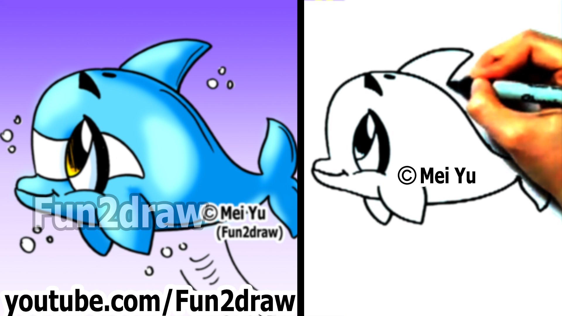 How to Draw a Cartoon Dolphin in 2 min - Cute Drawings - Easy ...