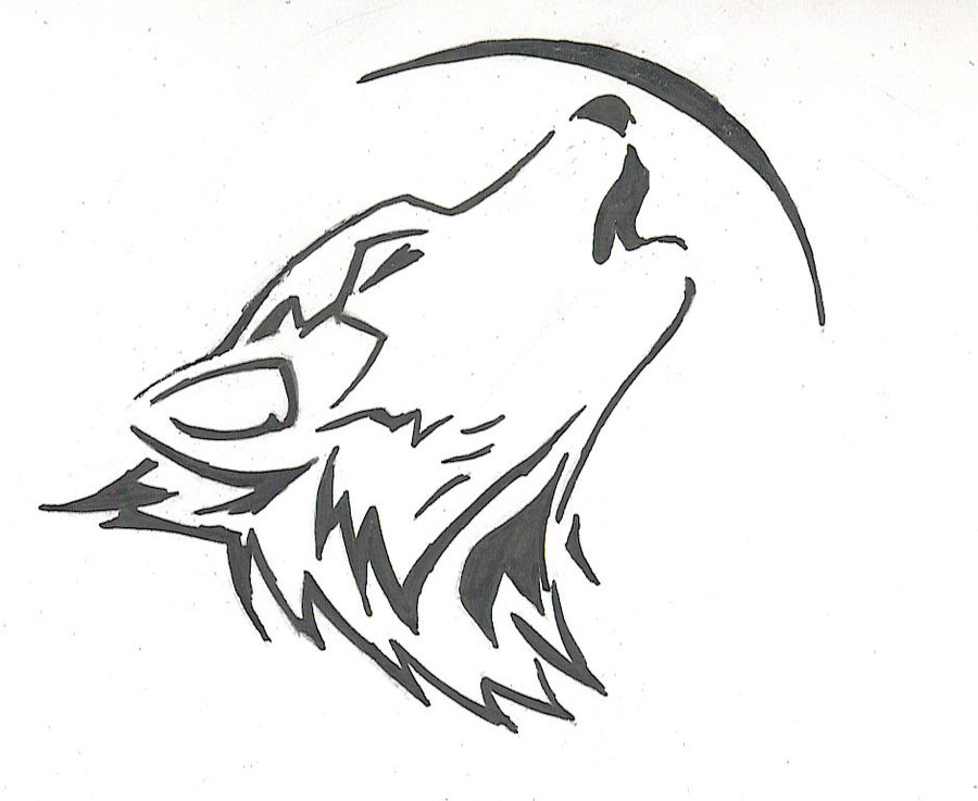 Wolf Howling Outline Tattoo