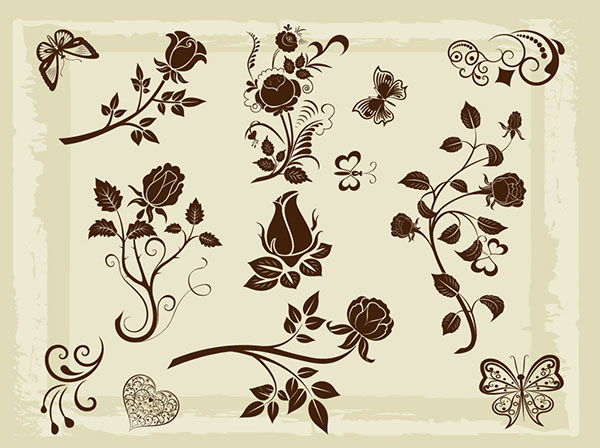 70+ Free Graphics: Vintage Vector Flowers and Floral Ornament Sets ...