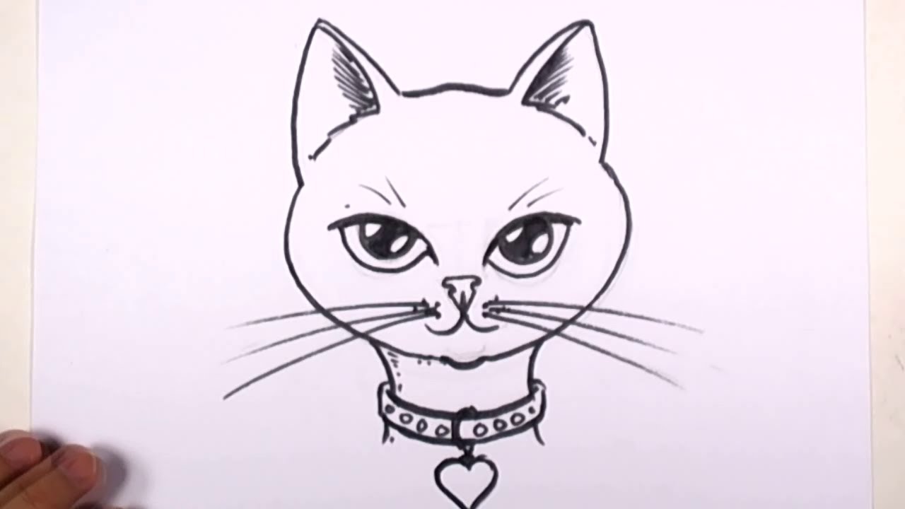 How to Draw a Cat Face with Collar and Heart Pendant - MAT - YouTube