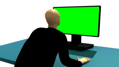 Computer Animation Representing A 3d-man Sitting In Front Of A ...