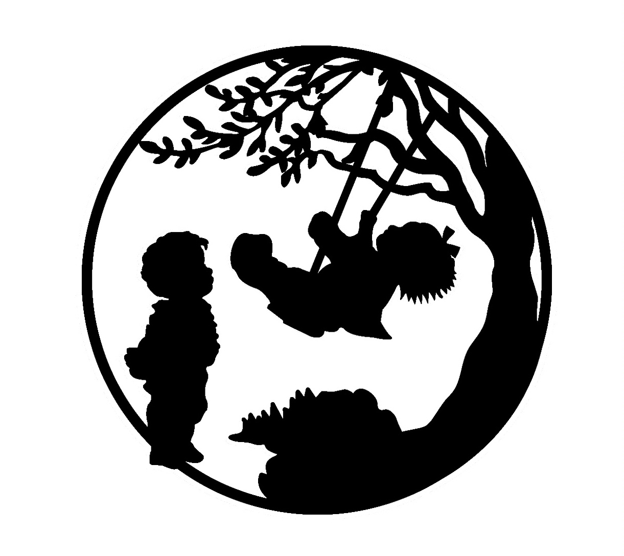 BOY BESIDE TREE WITH GIRL ON SWING, ALL SILHOUETTE by Denise Marle ...
