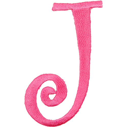 Iron on Curlz Letter J - Hot Pink